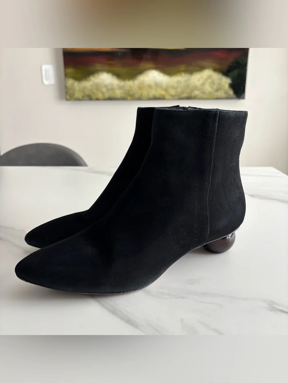 kate spade Sydney Black Suede Ankle Boots with Sphere Heel Sz 8